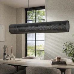 Pendelleuchte „Nerissa“ – Mit 5 Leuchten in horizontalem Tube-Mesh-Design in Schwarz