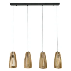 Pendelleuchte „Orenda“ – 4 Leuchten mit Lampenschirmen aus Mangoholz