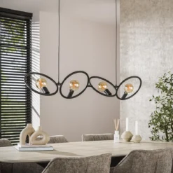 Pendelleuchte „Orlina“ – 4 Leuchten aus arktisch schwarzem Metall im Loop Design