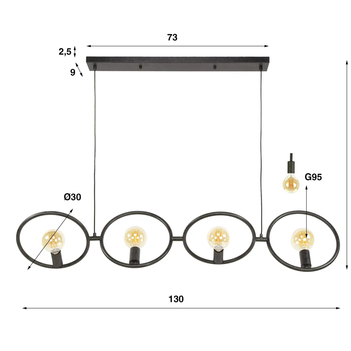 Pendelleuchte „Orlina“ – 4 Leuchten aus arktisch schwarzem Metall im Loop Design