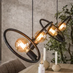 Pendelleuchte „Orlina“ – 4 Leuchten aus arktisch schwarzem Metall im Loop Design