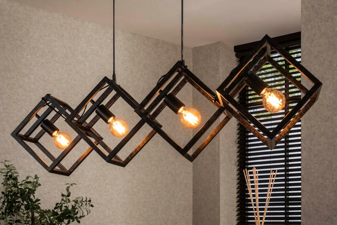 Pendelleuchte „Orlis“ – 4 Leuchten angeordnet im Cube-Design in Anthrazit