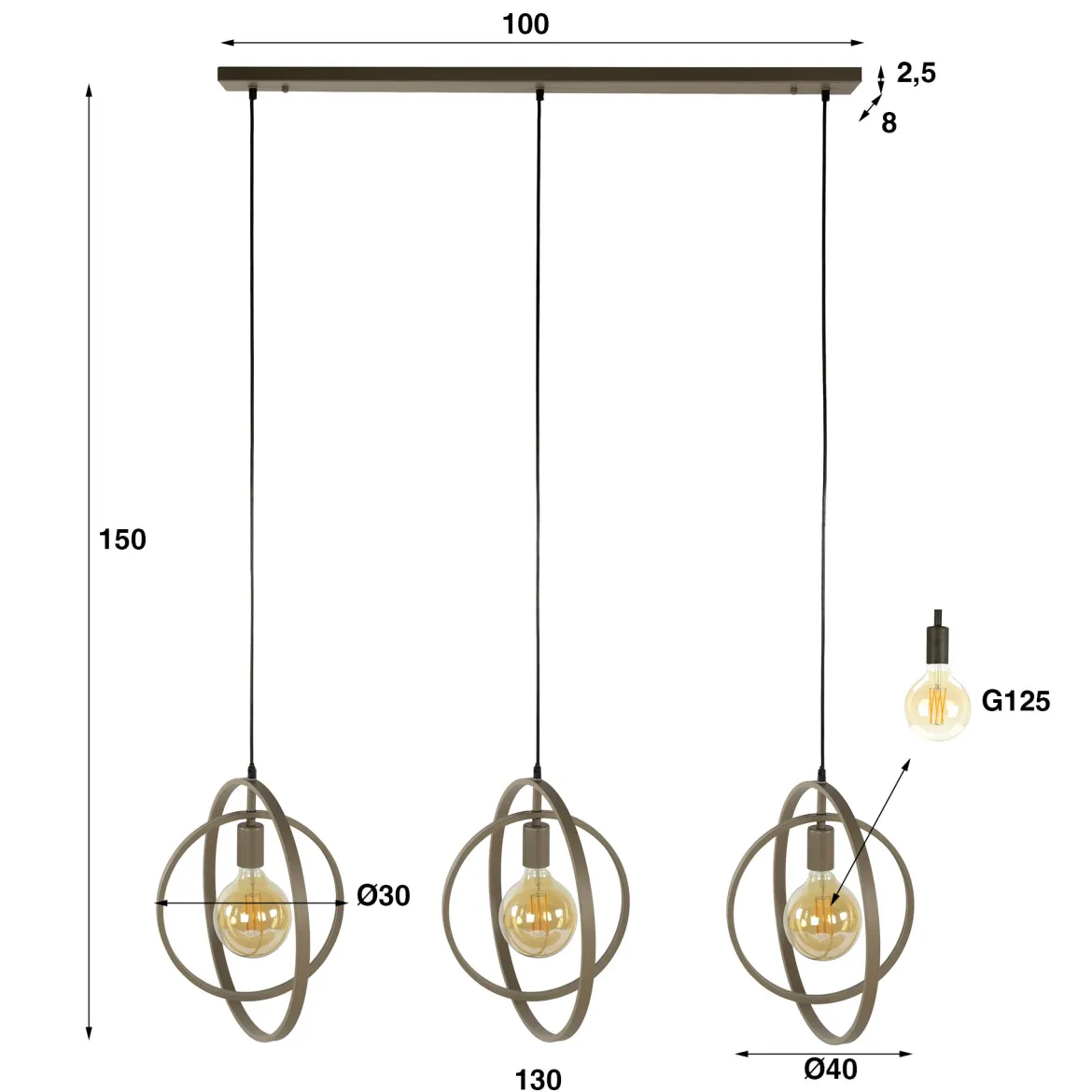 Pendelleuchte Rotaro Line – Lineares Ringdesign in Anthrazit oder Beige (3-flammig)