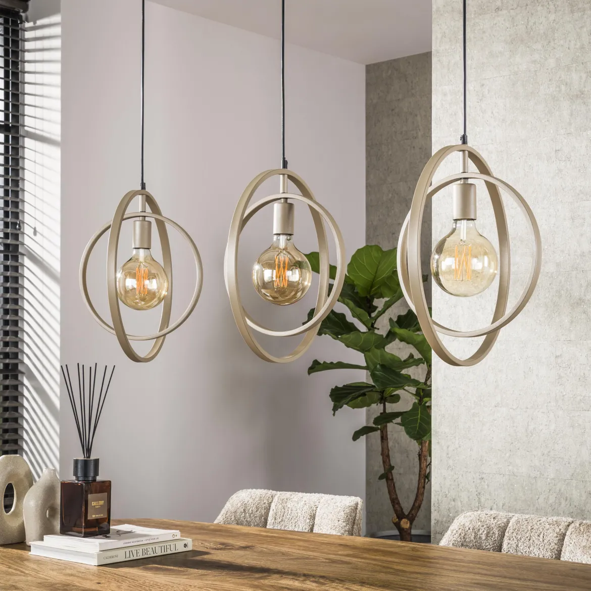 Pendelleuchte Rotaro Line – Lineares Ringdesign in Anthrazit oder Beige (3-flammig)