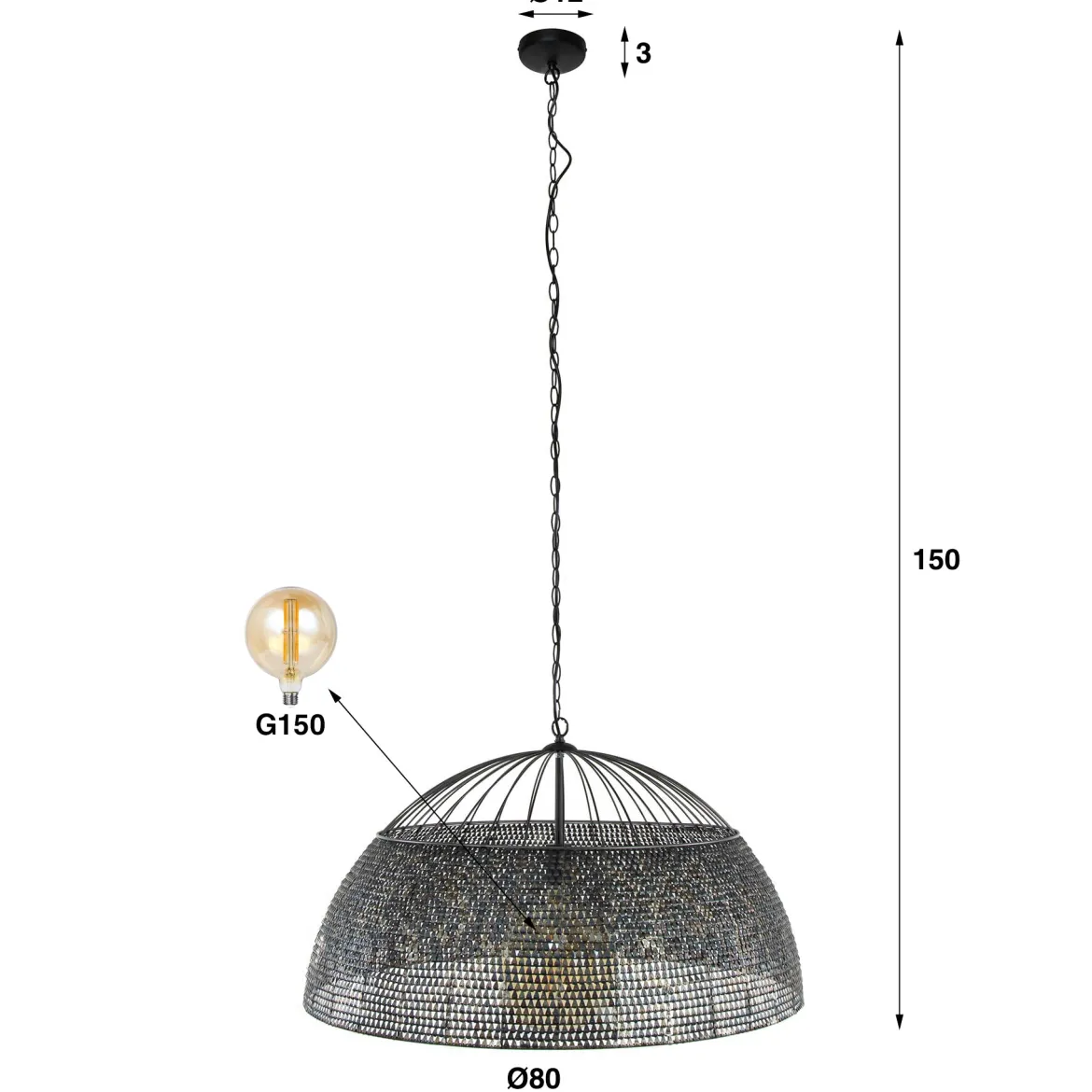 Pendelleuchte "Satoria“ – Handgefertigter Lampenschirm in Halbrund aus Metall in Schwarz-Bronze