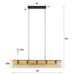 Pendelleuchte „Solvira“ – Mit 5 Leuchten in horizontalem Tube-Amberglass Design