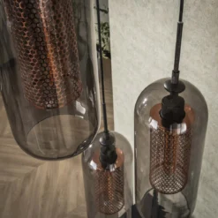 Pendelleuchte „Talvira“ – Gestuft mit 3 Leuchten im Rauchglas-Mesh-Design