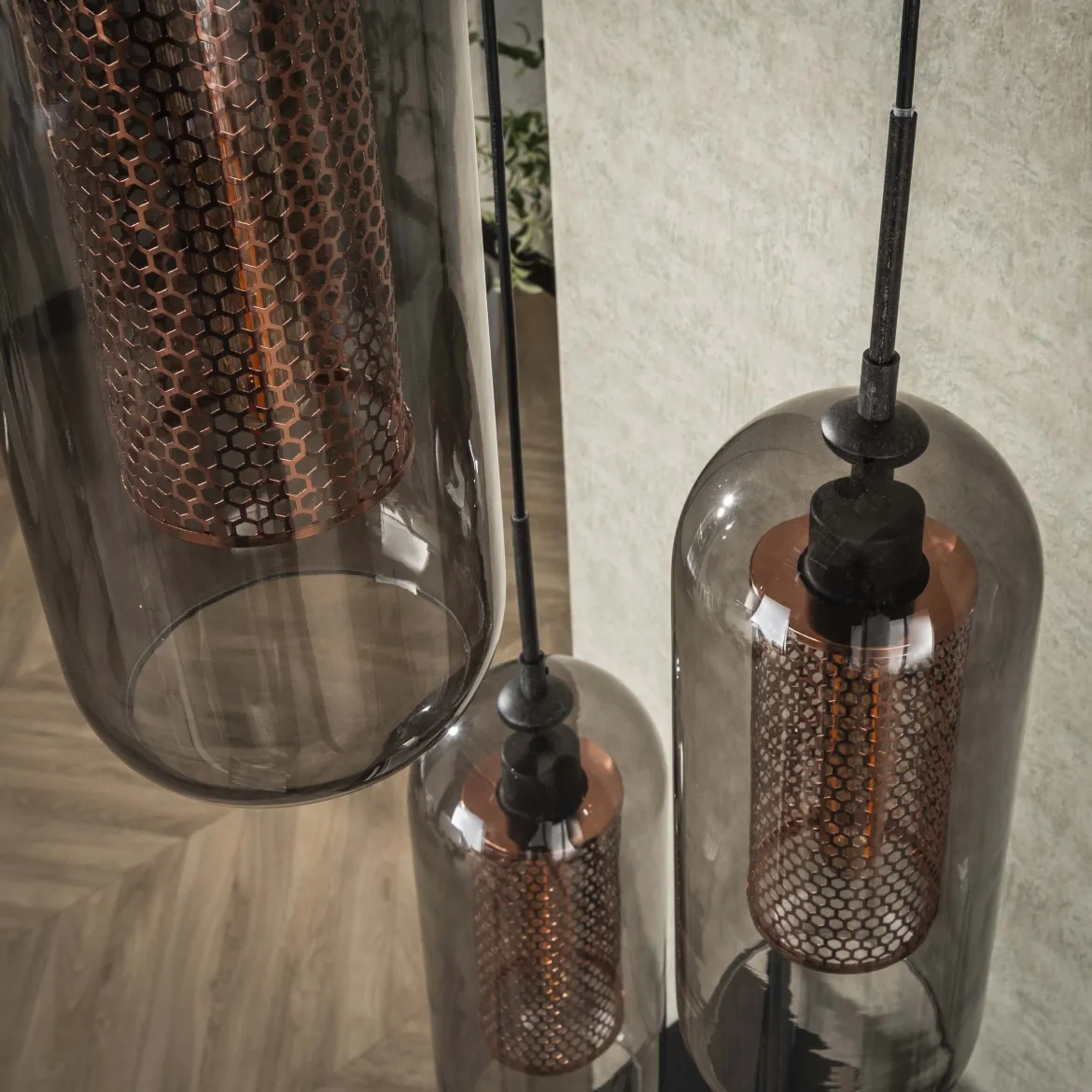 Pendelleuchte „Talvira“ – Gestuft mit 3 Leuchten im Rauchglas-Mesh-Design