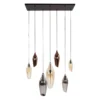 Pendelleuchte "Thalira“ – 7 Glasschirme in Bernstein, Kupfer und Chrom mit Metall-Armatur