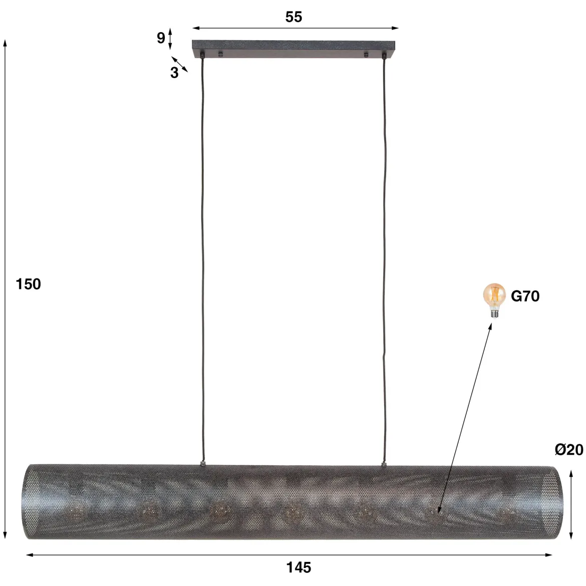 Pendelleuchte „Valeria“ – Mit 7 Leuchten in horizontalem Tube-Mesh-Design in Schwarz