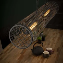 Pendelleuchte „Velanis“ – Zylindrische Lampe im industriellen Draht-Design