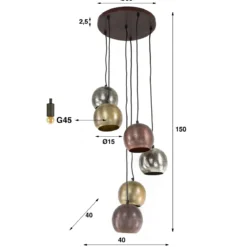Pendelleuchte „Velluto“ – in der Metall-Farbkombination Chrom, Gold und Kupfer