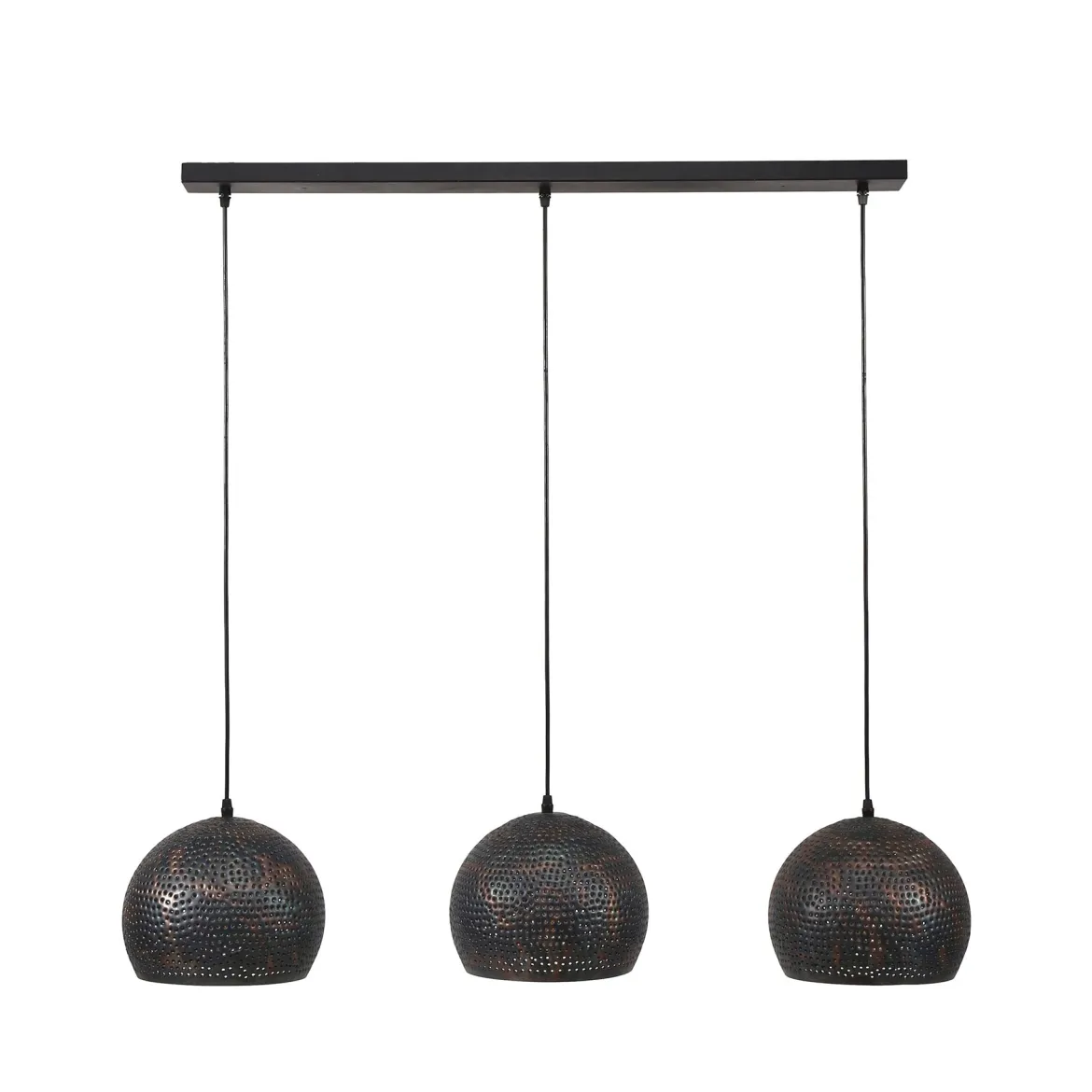 Pendelleuchte "Veloria“ – Mit 3 perforierten Kugelschirmen aus Metall in Schwarz-Bronze