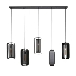 Pendelleuchte „Venalis“ – 5 Leuchten mit drehbaren Gitter-Lampenschirmen und individuell höhenverstellbar