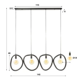 Pendelleuchte „Vionara“ – 4 Leuchten aus arktisch schwarzem Metall in organischer Ringform