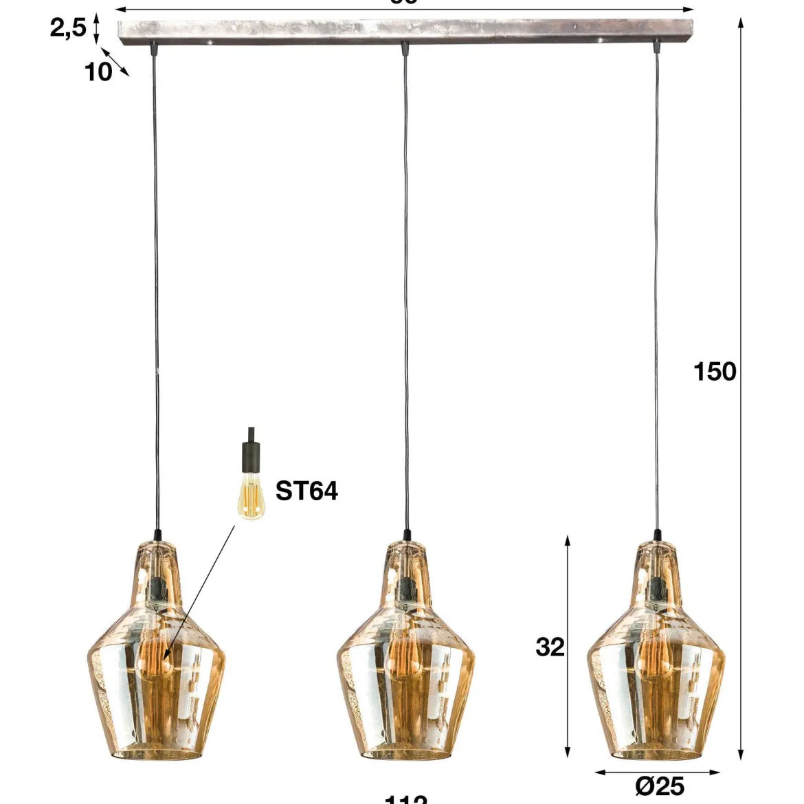 Pendelleuchte Virello – Konische Glasschirme in Alt-Silber (3-flammig)
