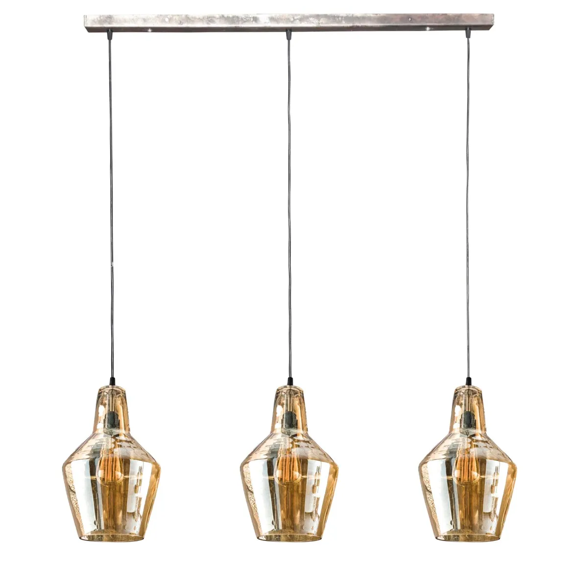 Pendelleuchte Virello – Konische Glasschirme in Alt-Silber (3-flammig)