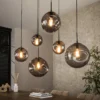 Pendelleuchte „Zephyra“ – 6 Leuchten im Rauchglas Design mit organischem Deckensockel