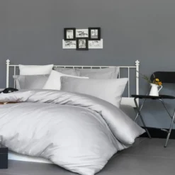 Premium Satin Bettwäsche Set Hellgrau