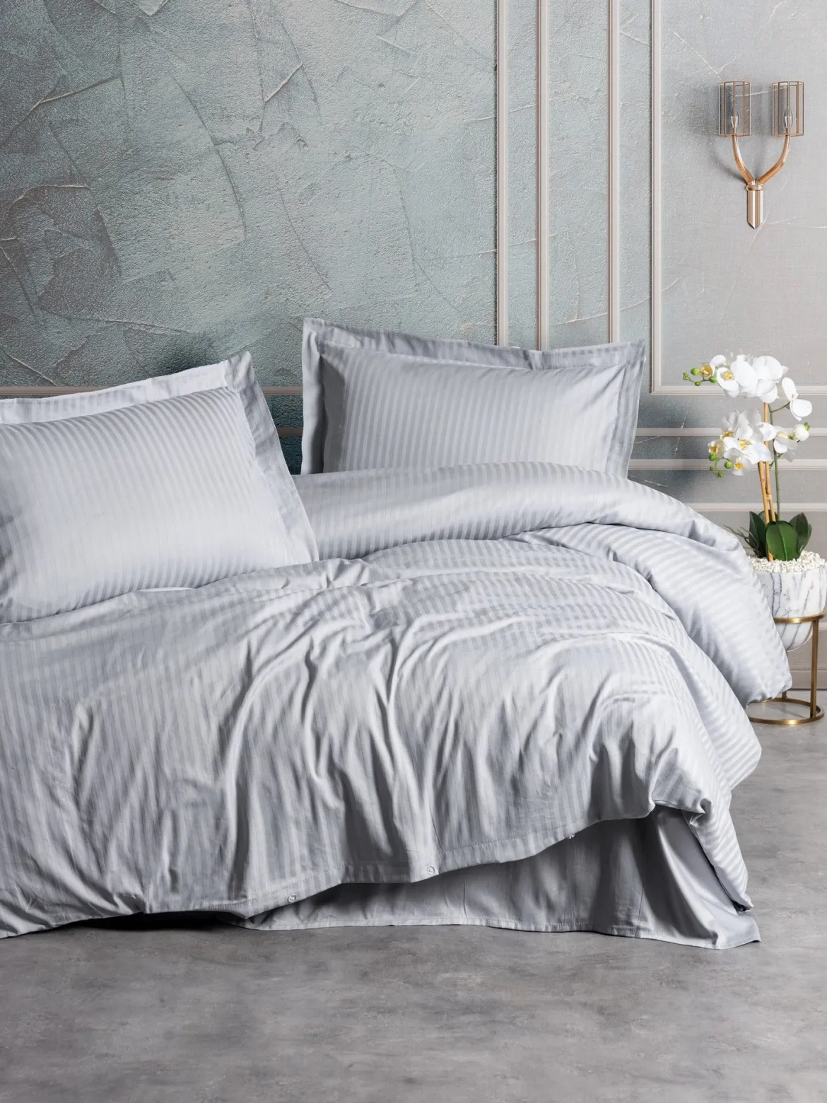 Premium Satin Bettwäsche Set Stripe Grau
