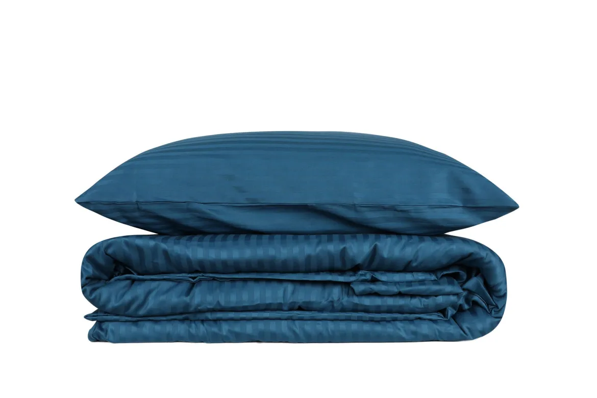 Premium Satin Bettwäsche Set Stripe Blau