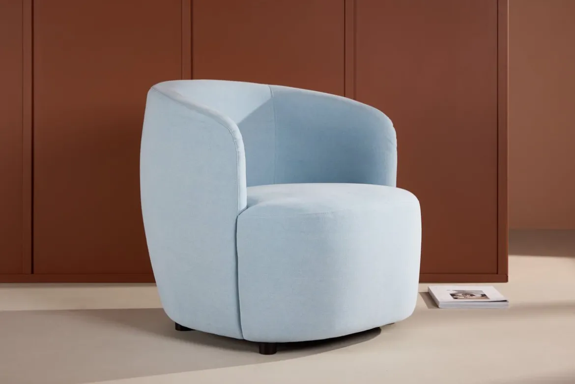 Sessel Bobby - Hellblauer Einzelsitzer in Birke