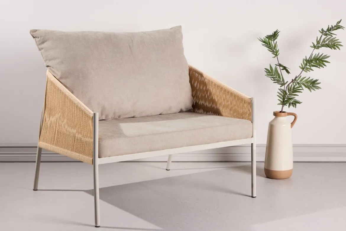 Sessel Jupiter - in Beige mit Leinenstruktur