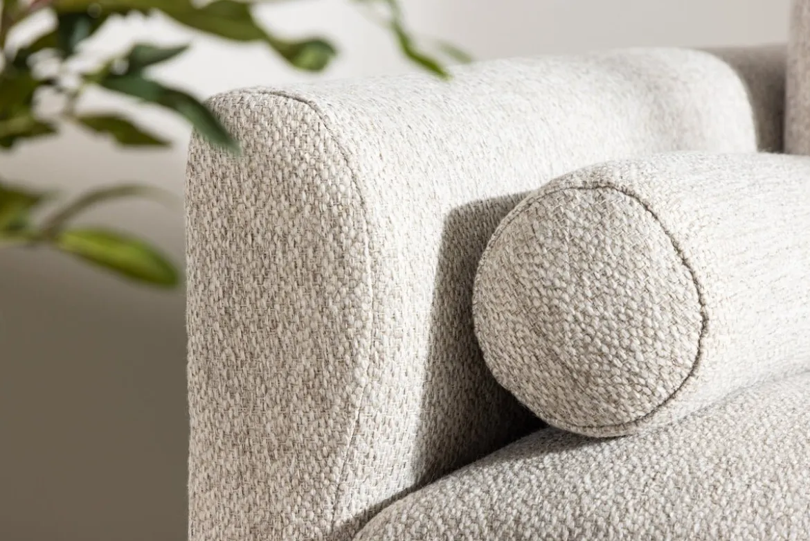 Sessel Living - aus Gummibaumholz mit beigefarbene Polyesterbezug