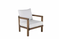 Sessel Robin - aus braunem Akazienholz mit weißen Kissen
