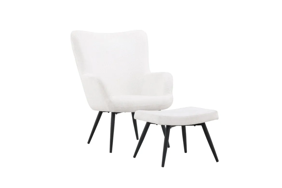 Sessel Verona - weißer Bouclé-Stoff & schwarze Metallbeine