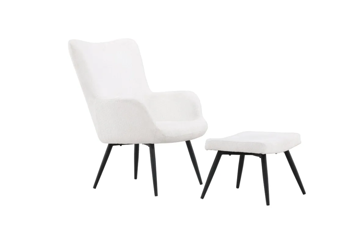Sessel Verona - weißer Bouclé-Stoff & schwarze Metallbeine