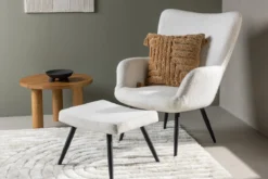 Sessel Verona - weißer Bouclé-Stoff & schwarze Metallbeine