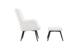 Sessel Verona - weißer Bouclé-Stoff & schwarze Metallbeine