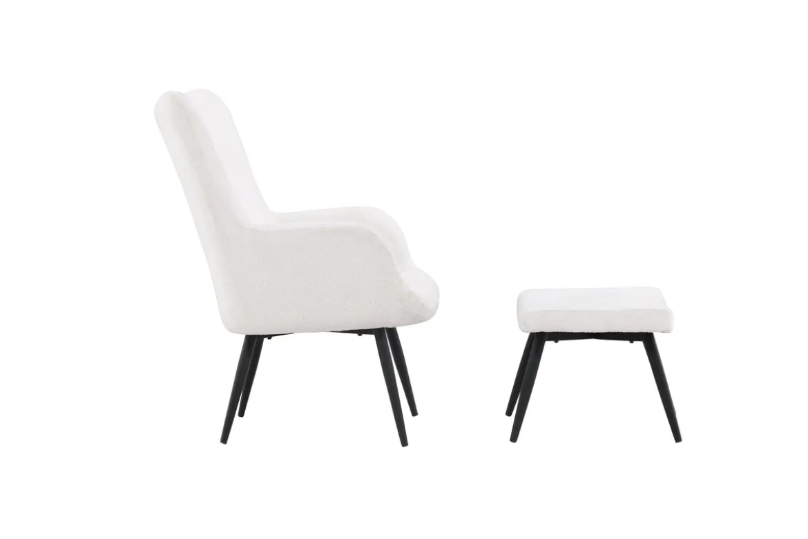 Sessel Verona - weißer Bouclé-Stoff & schwarze Metallbeine