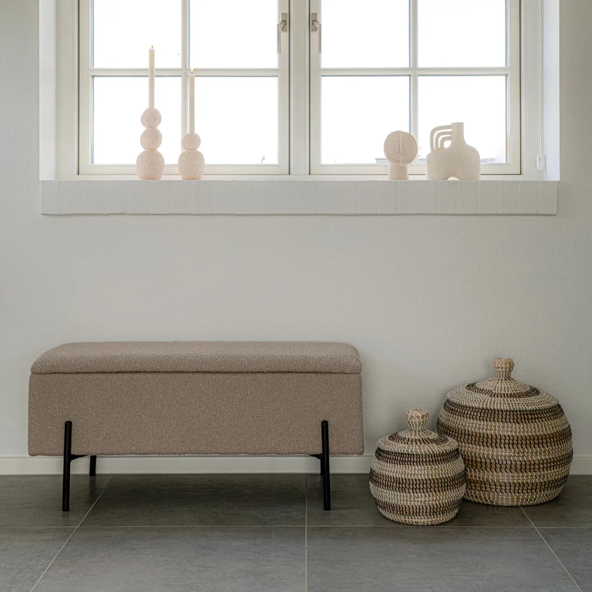 Sitzbank Lora Bouclé Beige mit Stauraum