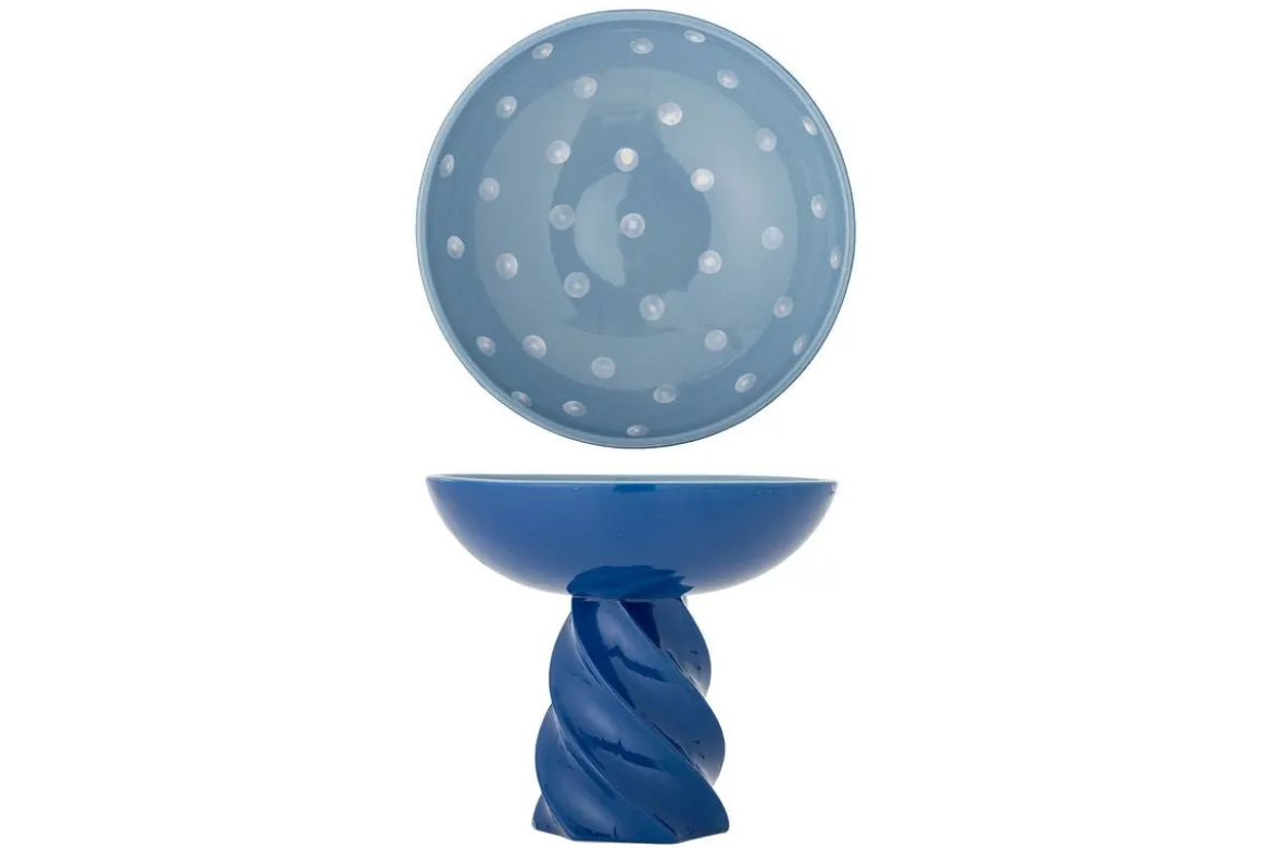Sockelschale Mily – handbemalte Steingutschale in Blau