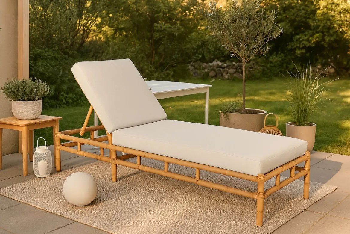 Sonnenliege Verano - aus Rattan mit grauen Kissen