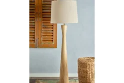 Stehlampe Calen – Gummibaumholz mit Leinenschirm