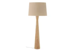 Stehlampe Calen – Gummibaumholz mit Leinenschirm