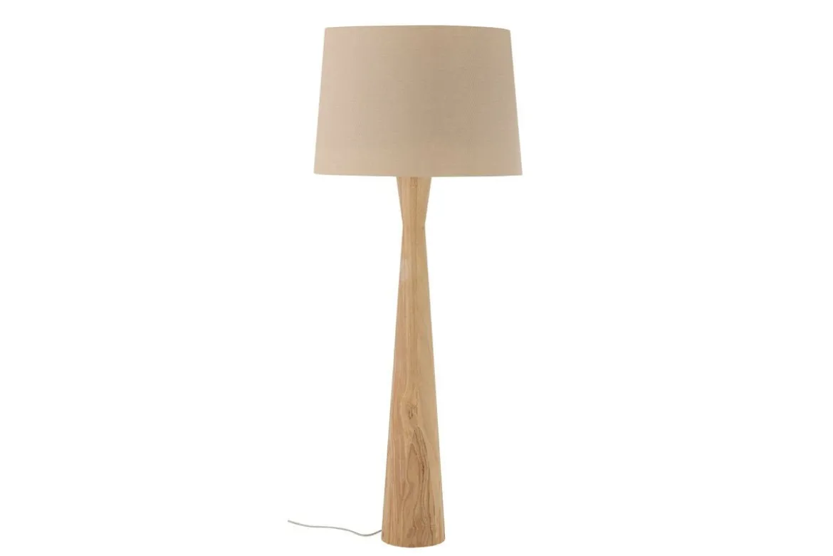 Stehlampe Calen – Gummibaumholz mit Leinenschirm