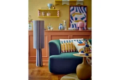 Stehlampe Feli – Velours-Schirm in Blau