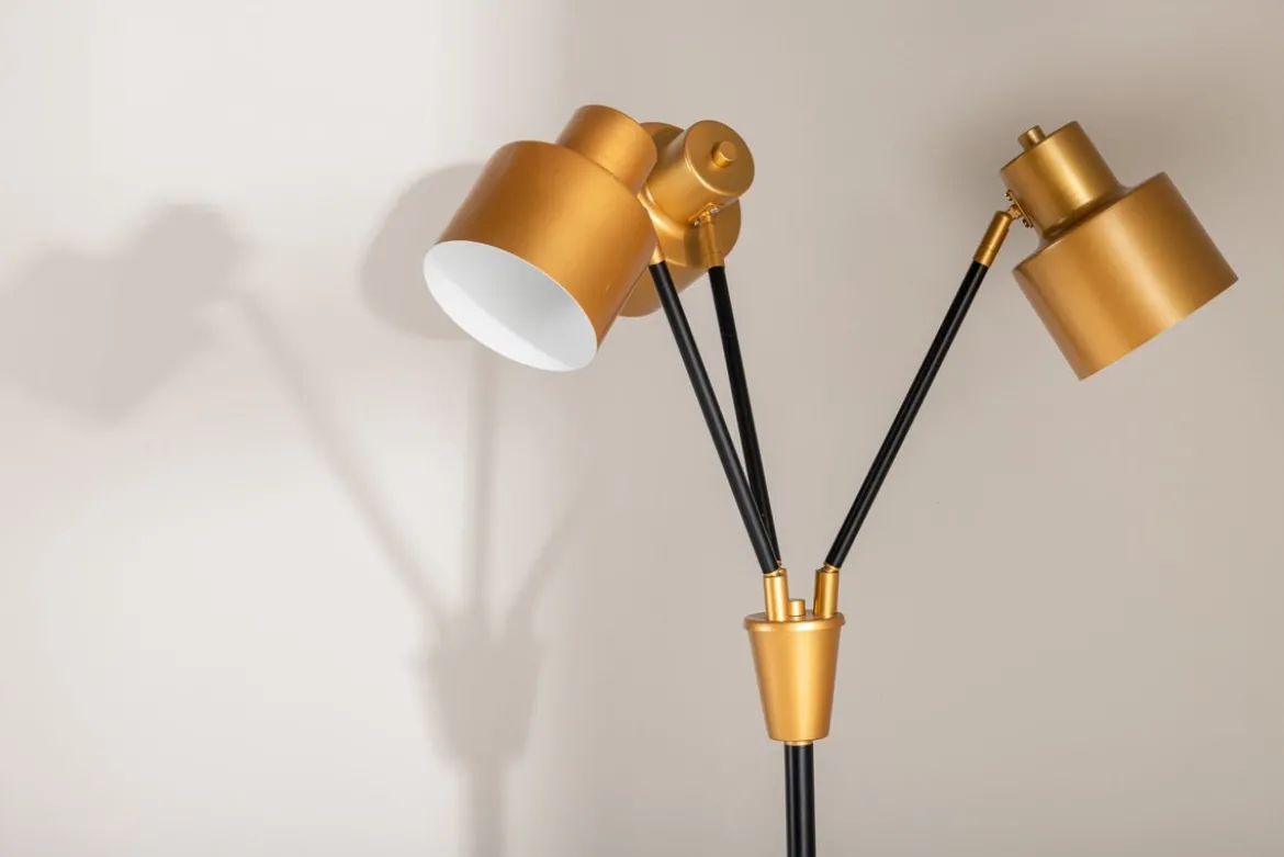 Stehlampe „Flora“ – 3- flammige Schönheit in Messing/Schwarz