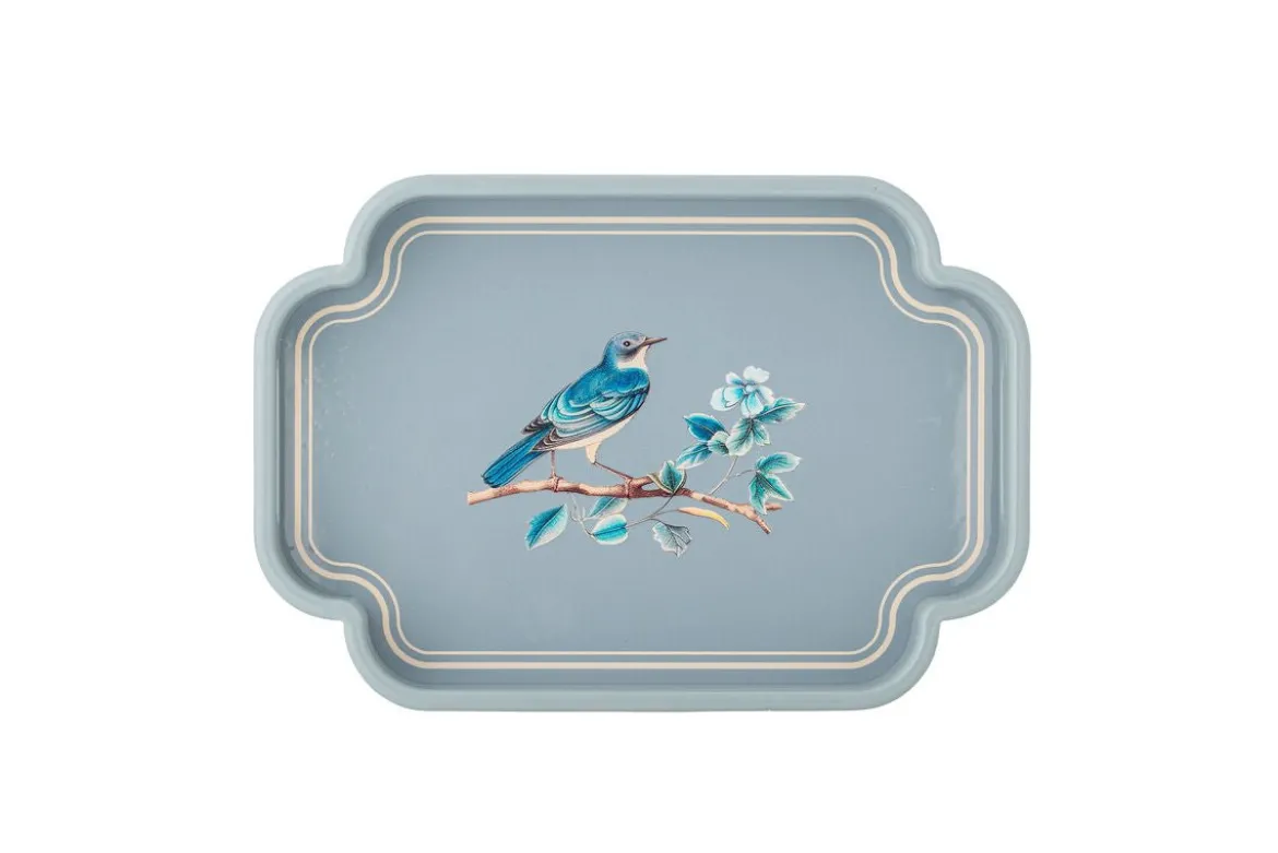Tablett Bellora – Illustratives Vogelmotiv in Blautönen