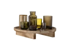Tablett Heidi – Glas & Holz mit Teelichthaltern (8er-Set)