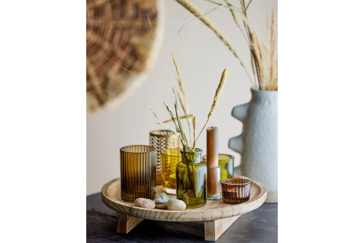 Tablett Heidi – Glas & Holz mit Teelichthaltern (8er-Set)