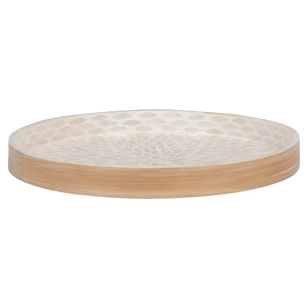 Tablett „Mavira“ – Rundes Bambus-Design mit Capiz-Oberfläche