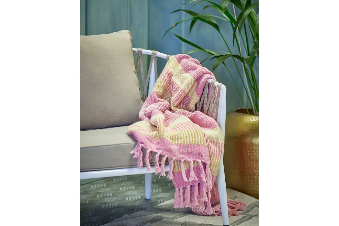 Tagesdecke Elani – Streifenmuster in Rosa und Gelb