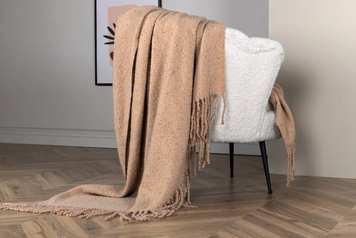 Tagesdecke Malin Beige – 170×130 cm mit Fransen & Melierung