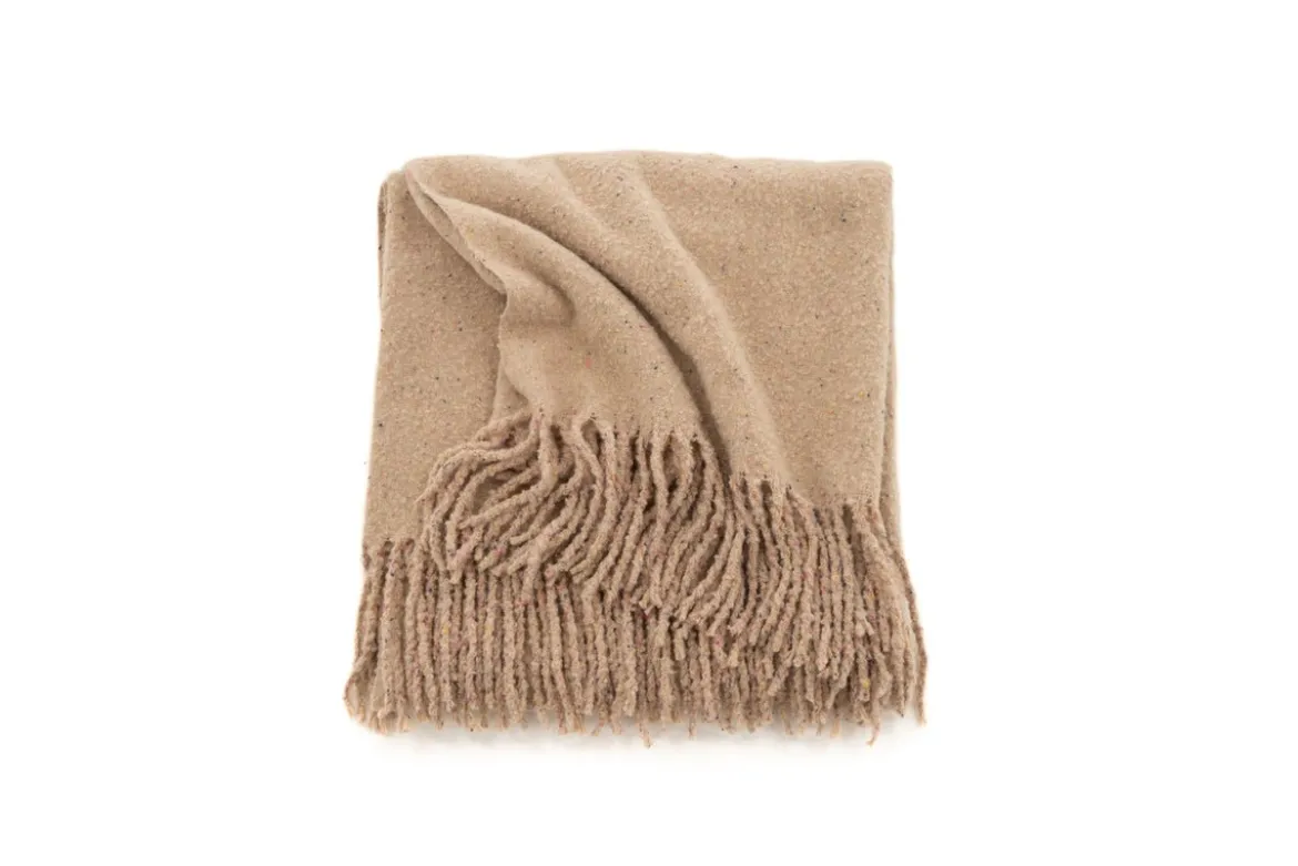 Tagesdecke Malin Beige – 170×130 cm mit Fransen & Melierung
