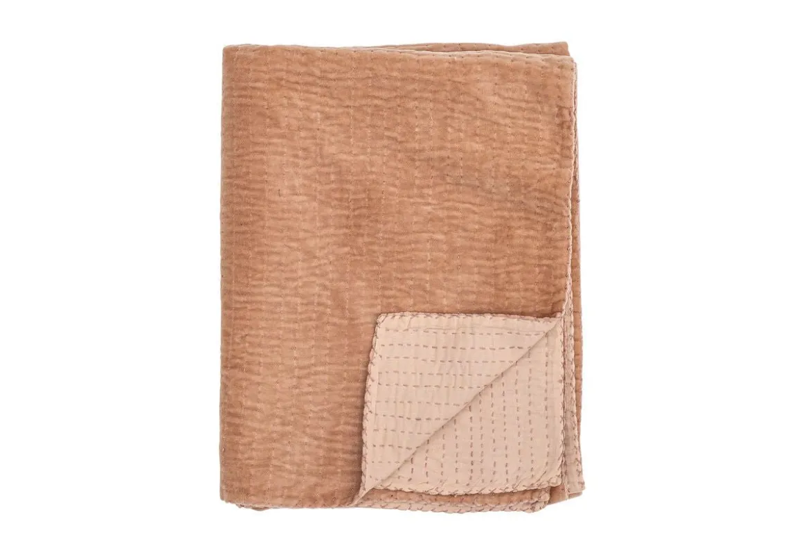 Tagesdecke Rosina – Quilt aus Baumwolle mit Velours in Rosé
